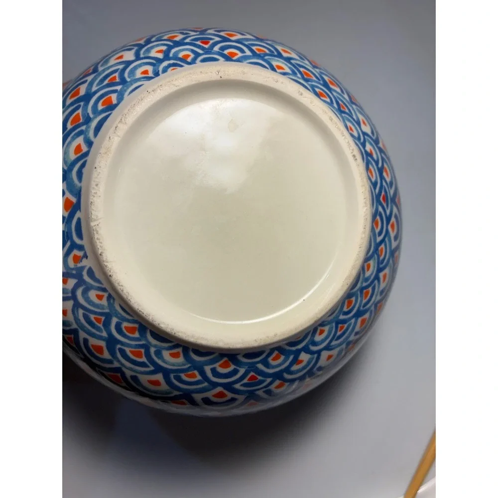 Ceramic Ramen Noodle Bowl Set Chopsticks Soup Spoon Blue Orange Japanese Style